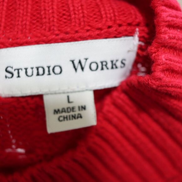Vintage Studio Works Red Knit Sweater Beautiful Textured Cable Knit Large - Picture 12 of 14